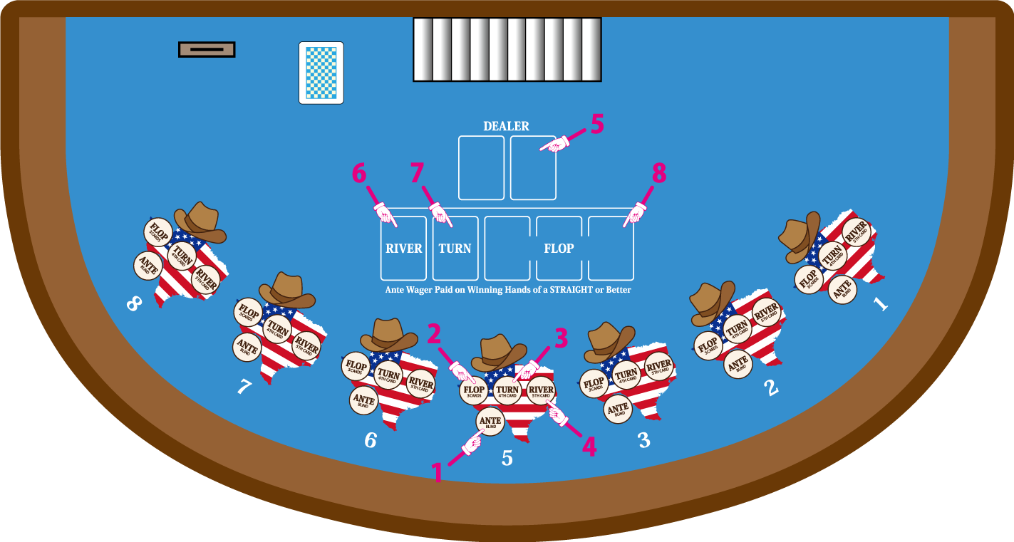 ディーラー対戦型テキサスホールデムのテーブルレイアウト例